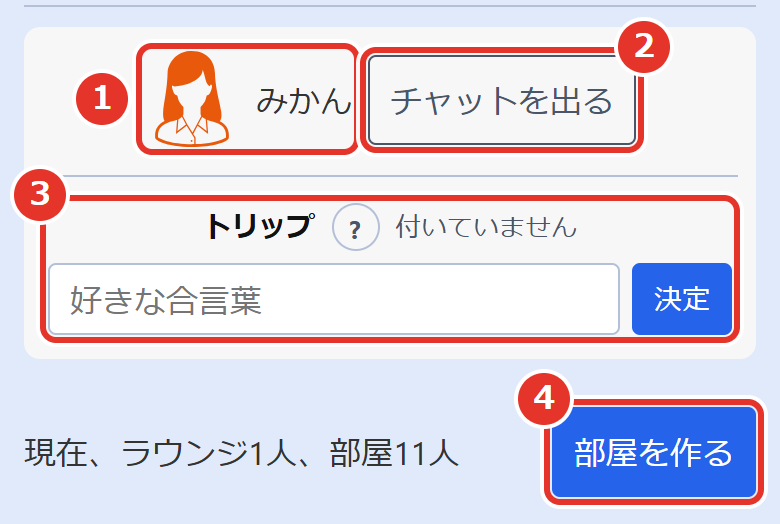 ラウンジの自分の枠。番号の説明は、このすぐあとにあります