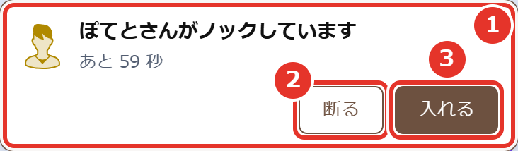 ノックが来たところ。番号の説明は、このすぐあとにあります